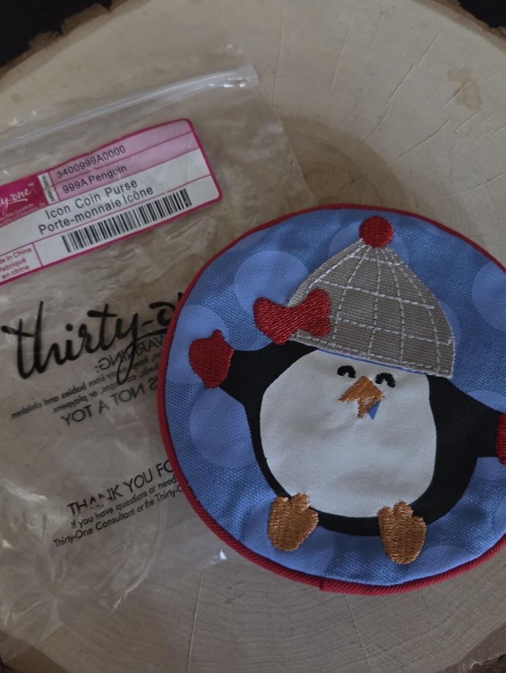 thirty-one Blue Penguin Coin Purse with Red Trim